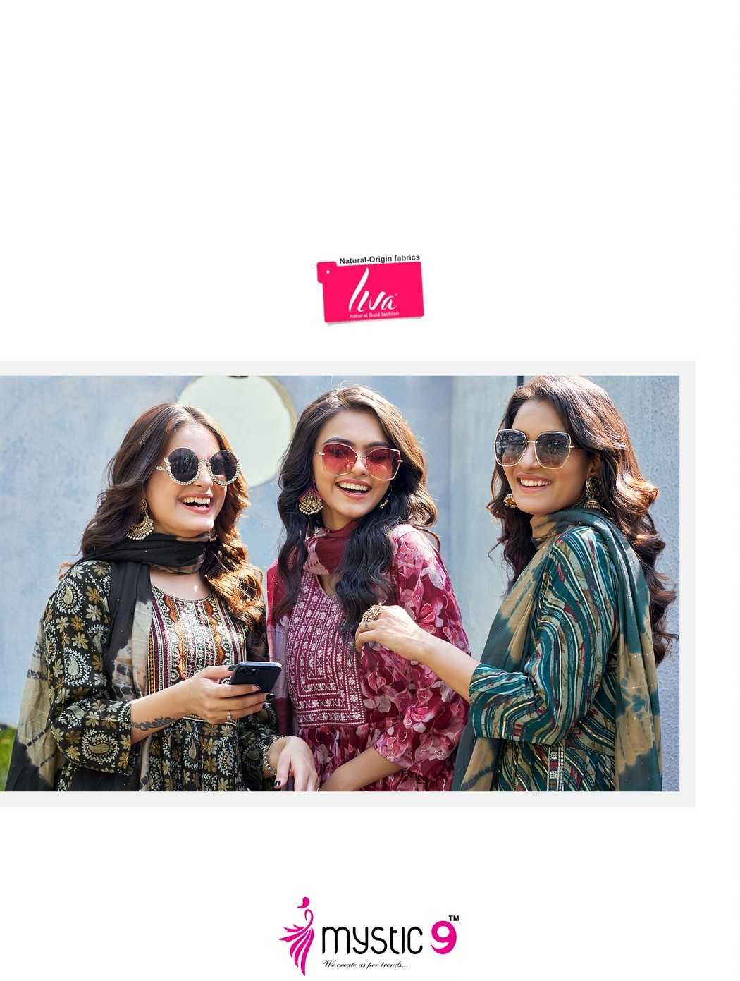 mystic9 sara vol 5 amazing readymade nayra cut kurti pant dupatta collection 