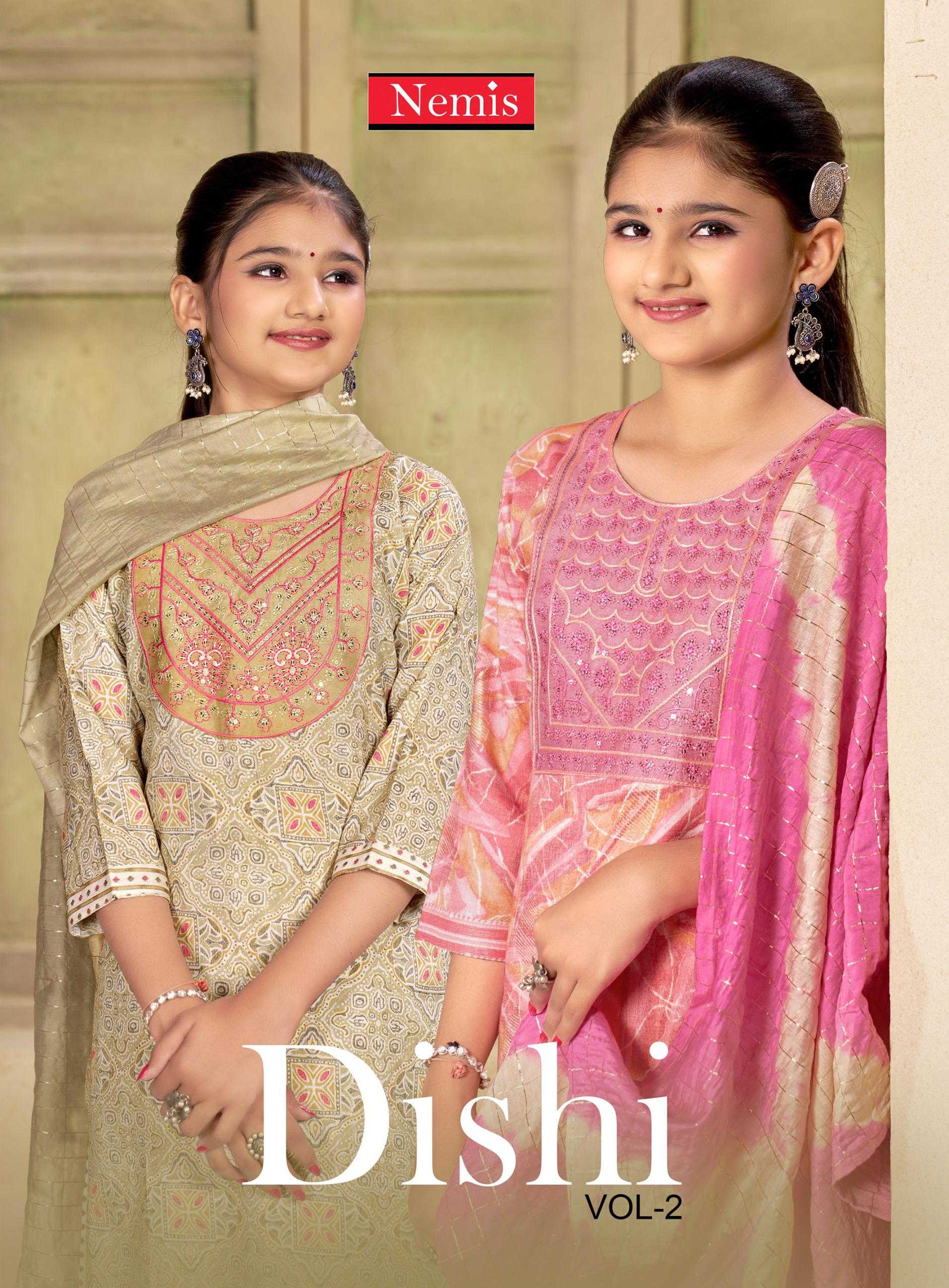 nemis dishi vol 2 fancy printed girls readymade salwar kameez kids wear