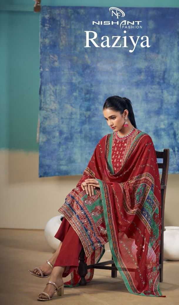 nishant fashion raziya muslin digital print with heavy hand work unstitch salwar suit 