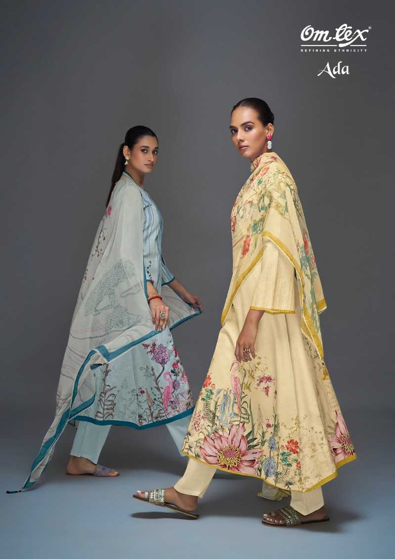 omtex ada linen cotton fancy wear unstitch kurti pant dupatta 