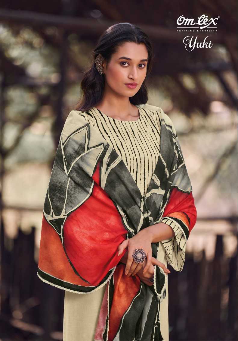 omtex yuki amazing digital print with work unstitch suit