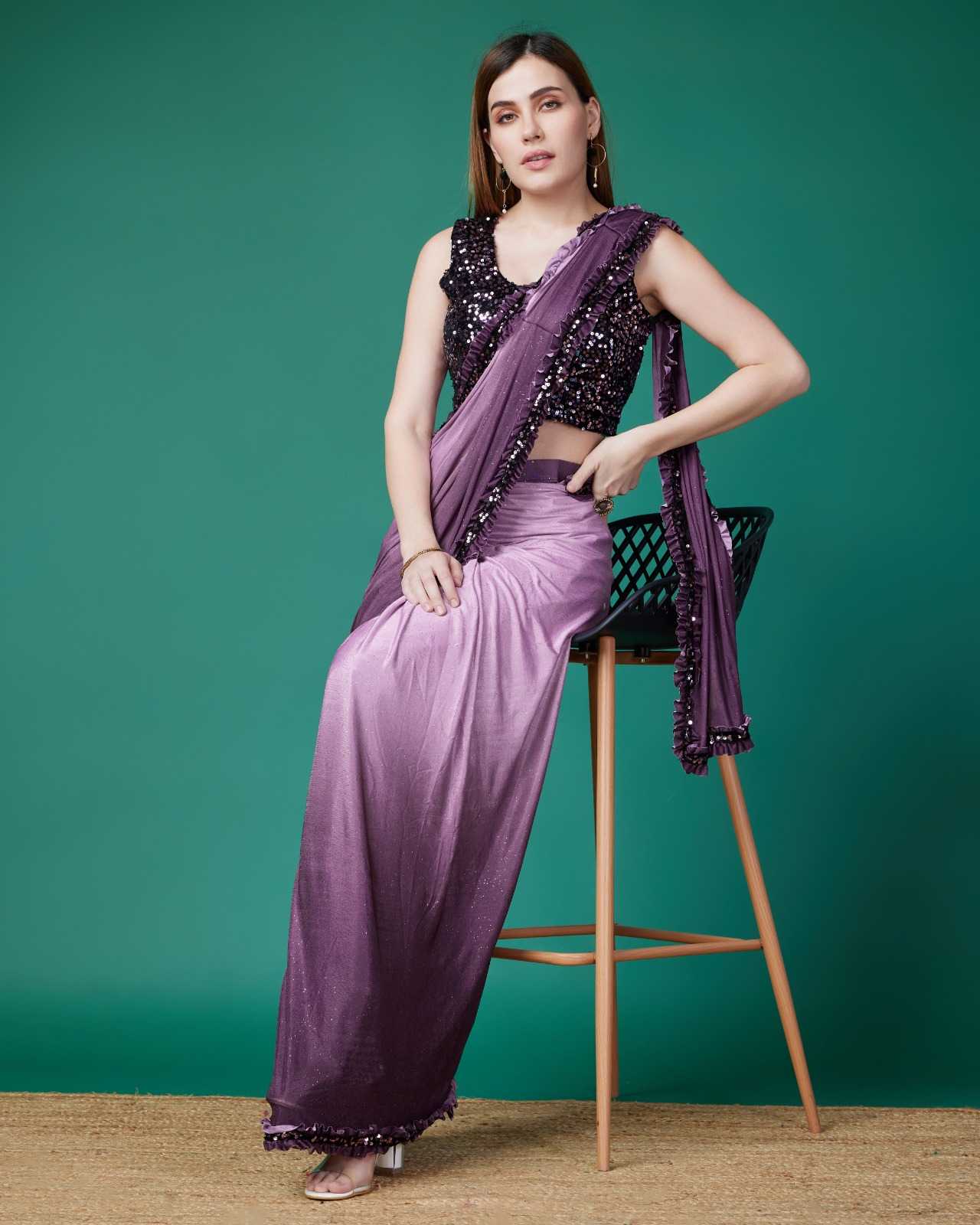 pr 101714 party wear ombre imported sequin border ready to wear saree wholesaler 