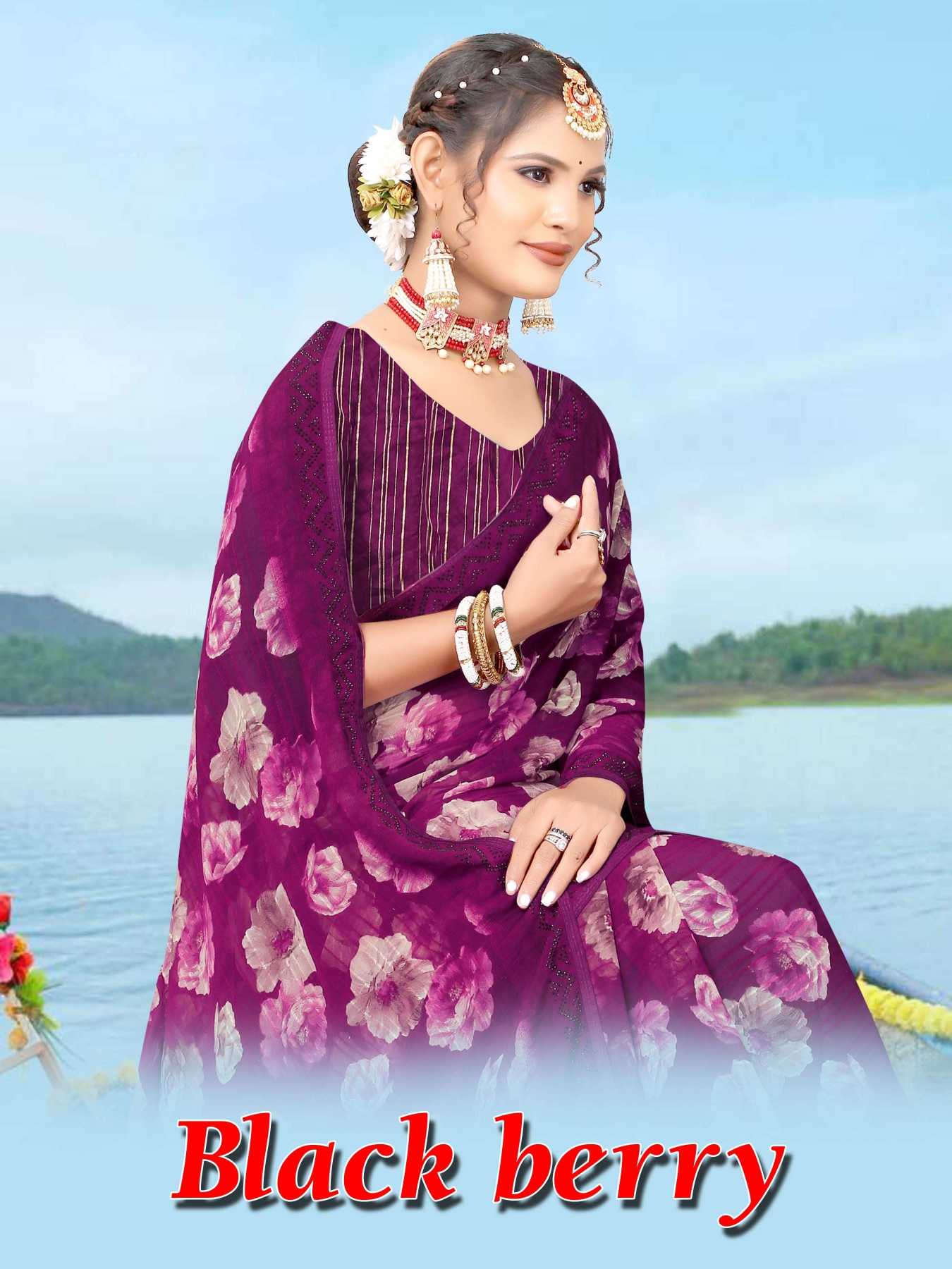 pr black berry daily wear flower print saree 