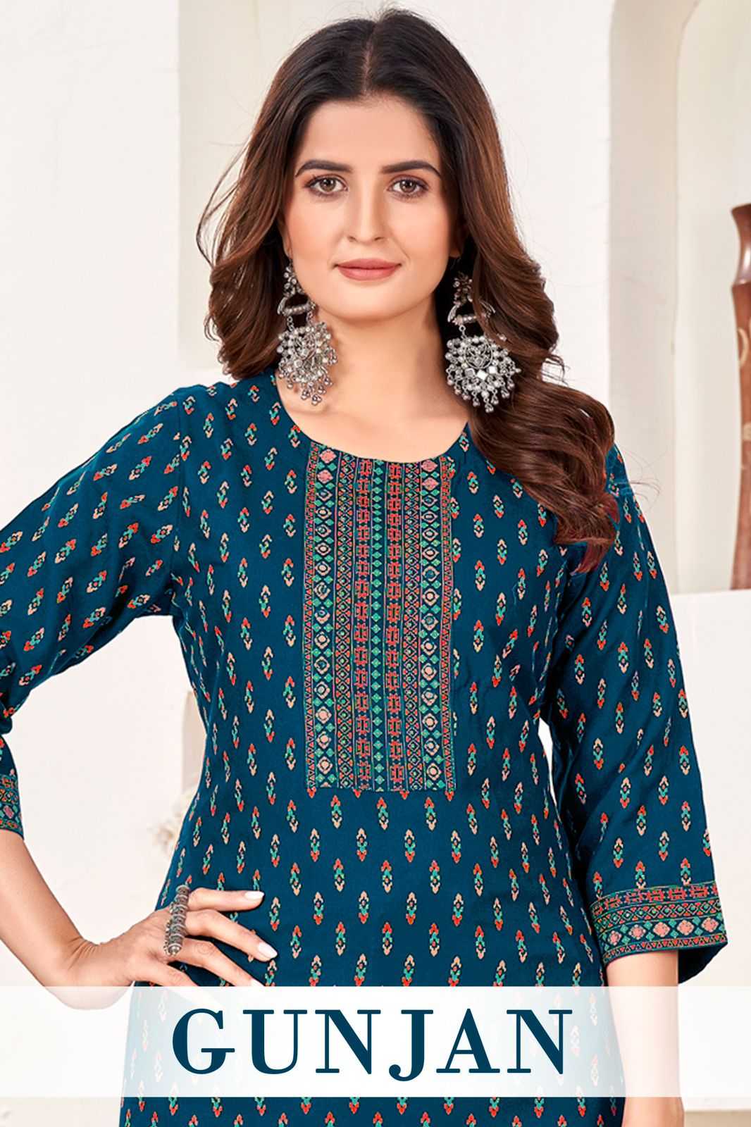 pr gunjan stitched fancy rayon straight kurti in plus sizes