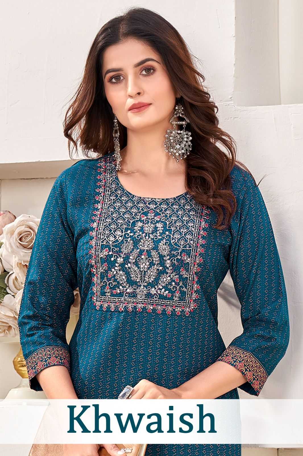 pr khwaish stitched khadi print straight kurti in plus sizes