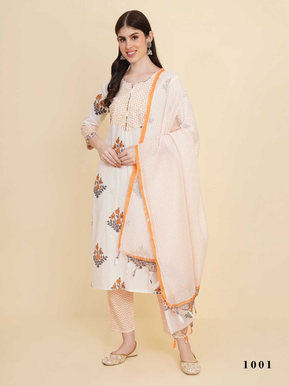 pr tanisha vol 1 cotton floral print readymade kurti pant dupatta
