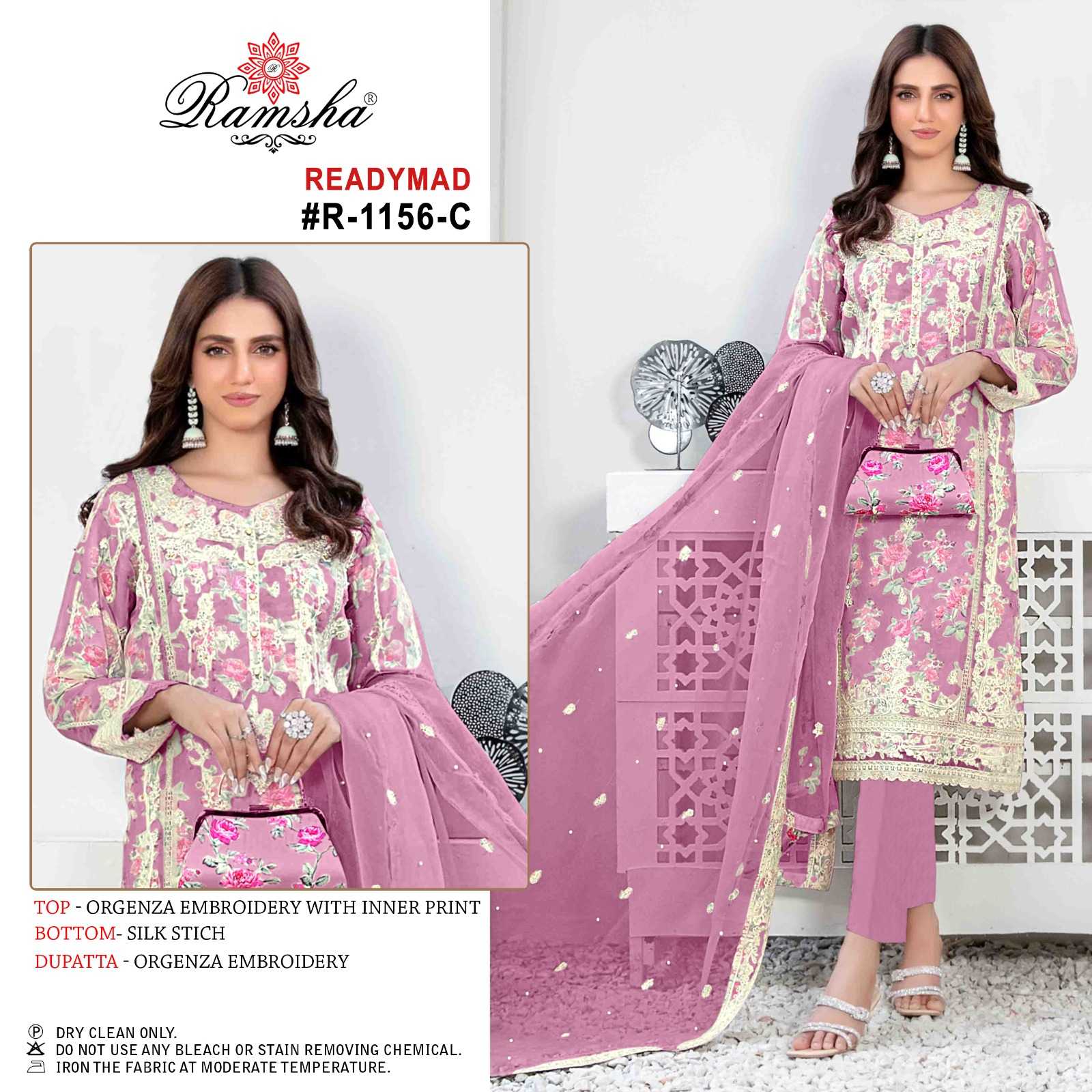 ramsha 1156 organza embroidery work readymade pakistani salwar suit 