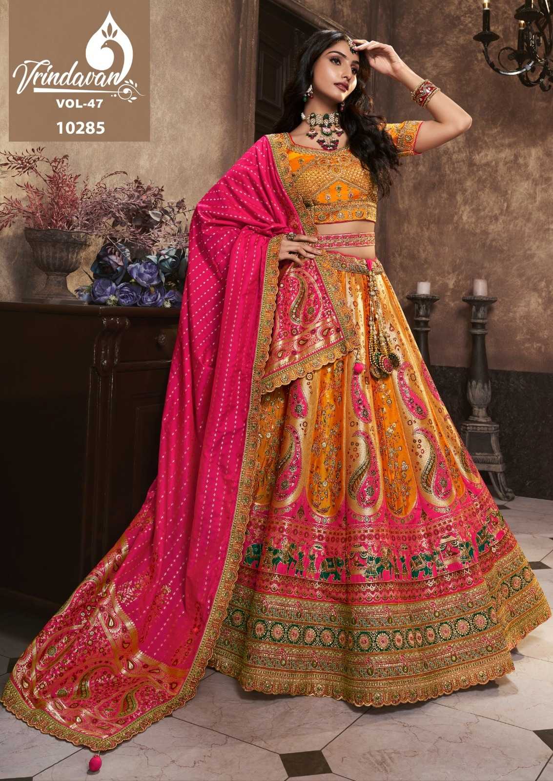 royal designer vrindavan vol 47 10281-10289 banarasi silk bridal wear unstitch lehenga collection