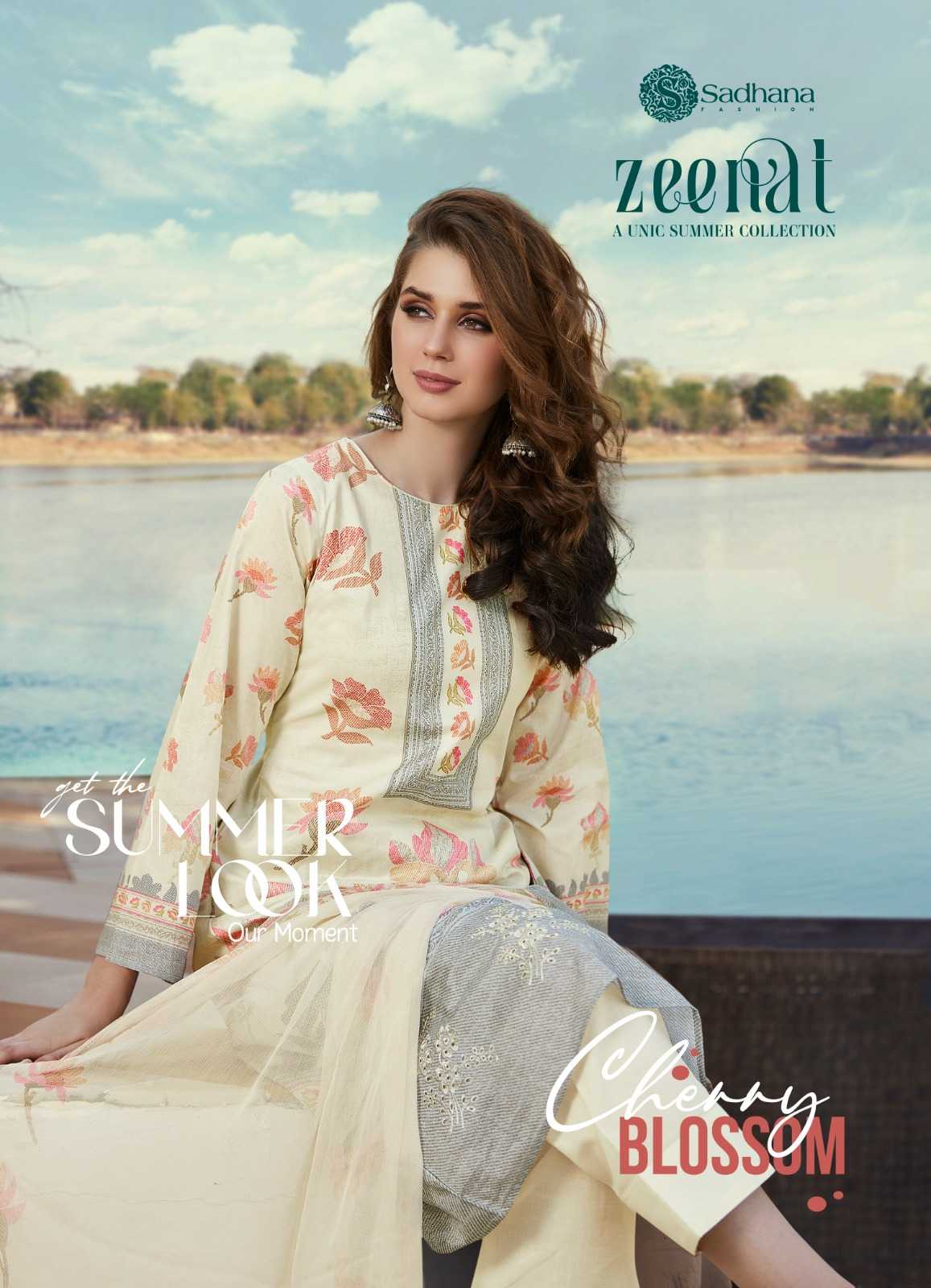 sadhana fashion zeenat lawn cotton fancy work with digital print dress material