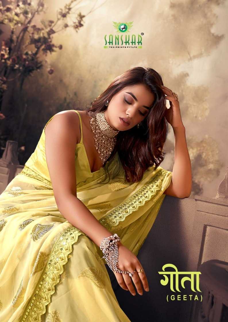 sanskar tex present geeta georgette embroidery fashionable saree wholesaler
