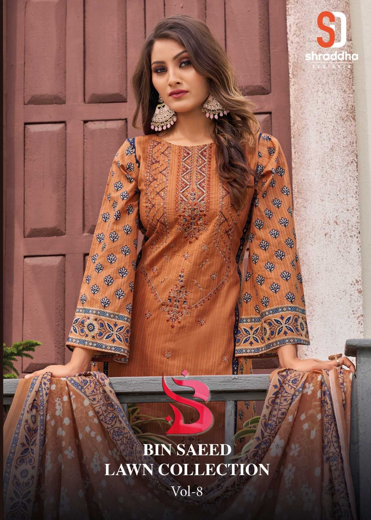 shraddha designer bin saeed vol 8 lawn collection latest unstitch pakistani suit