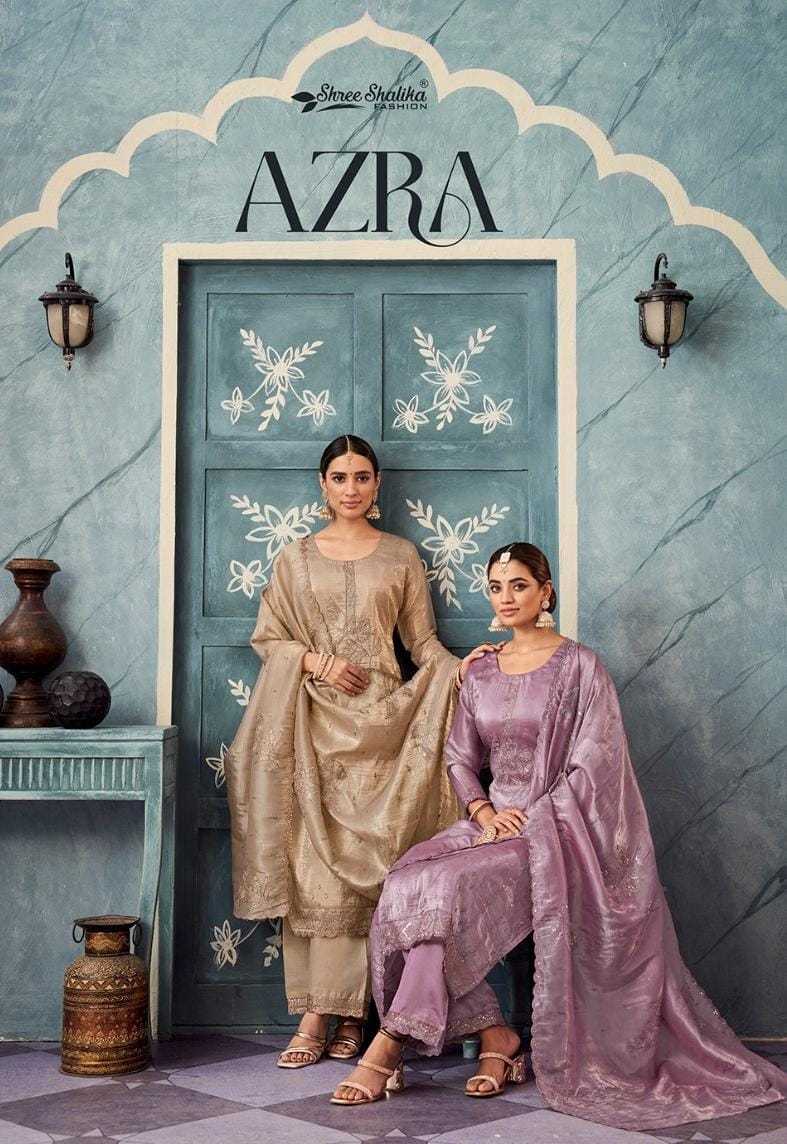 shree shalika fashion azra organza designer wear unstitch salwar suit collection 