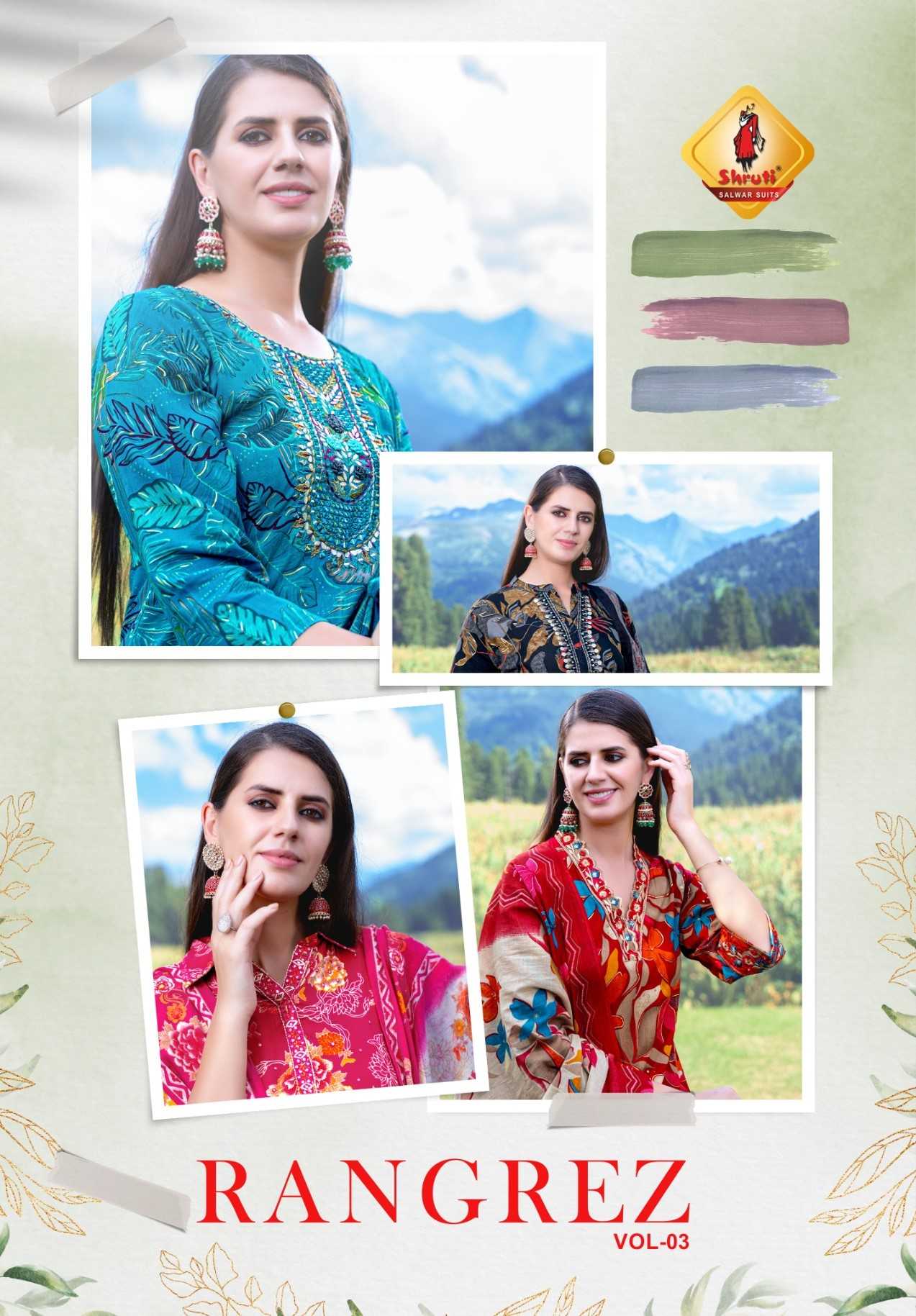 shruti rangrez vol 3 festive wear readymade kurti pant dupatta 