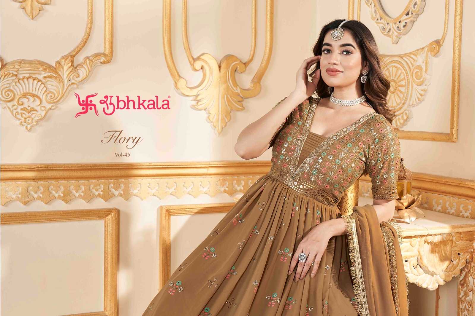 shubhkala flory vol 45 readymade designer long gown with dupatta