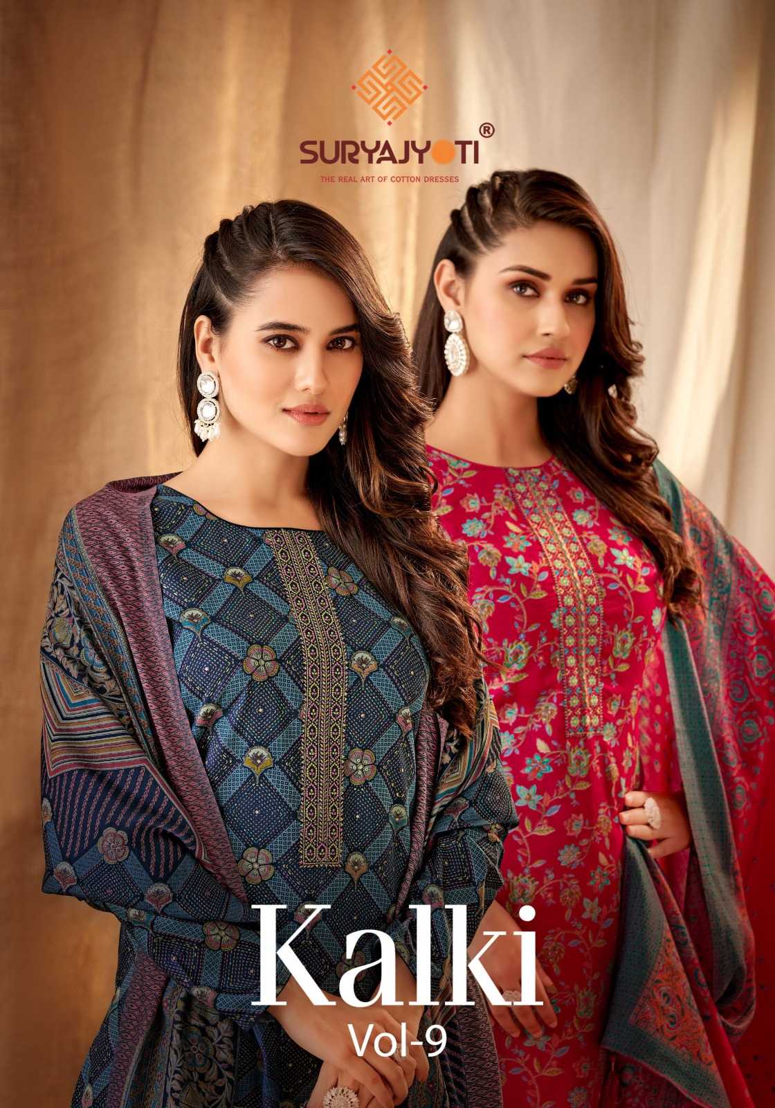 suryajyoti cotton kalki vol 9 jaam satin dress materials wholesale 