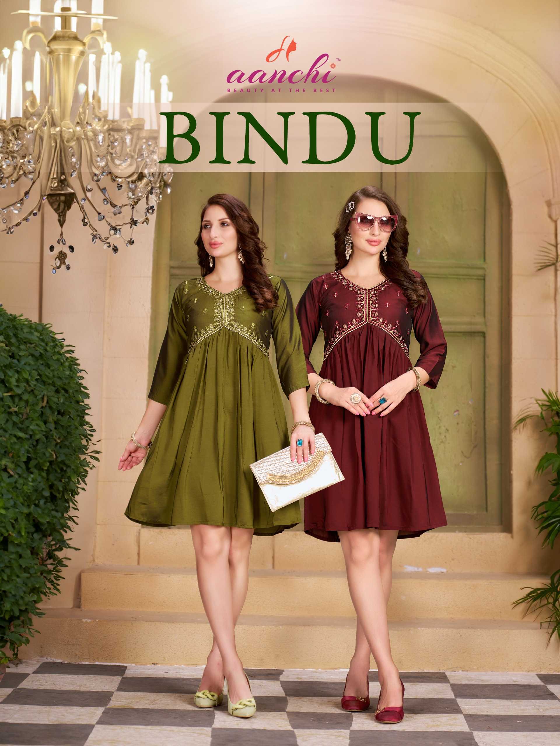 aanchi bindu alia cut silk short kurti design 