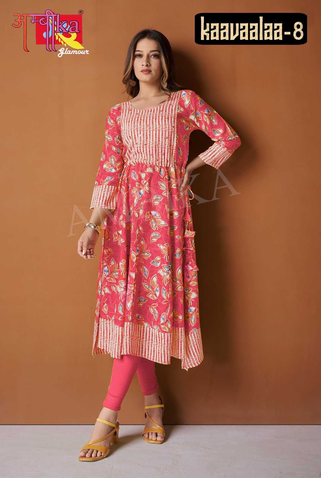 ambika kurtis kavalaa vol 8 readymade fancy rayon mirror work long kurti 