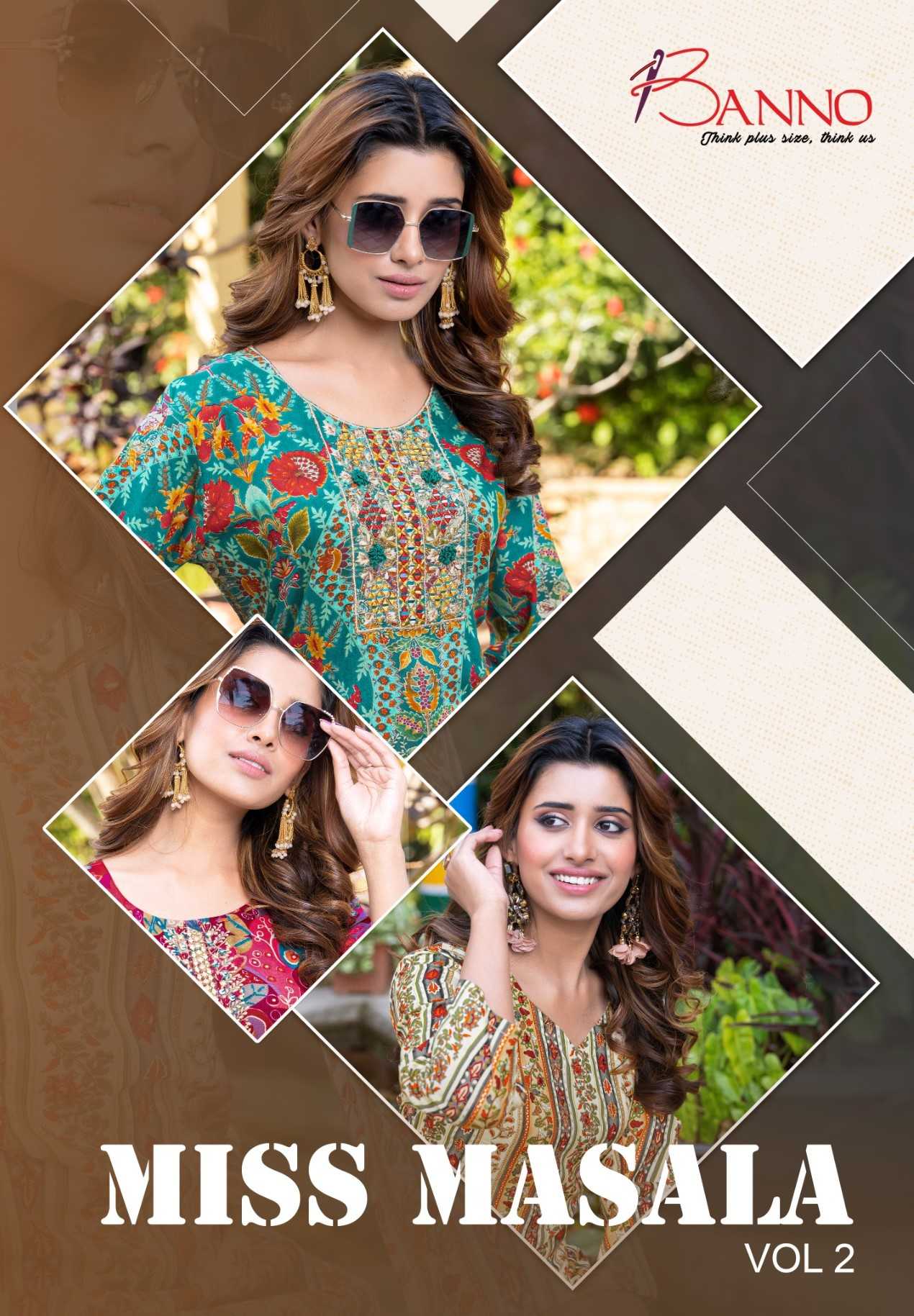  banno shruti presents miss masala vol 2 daily use viscose thread & hand embroidered readymade kurti            