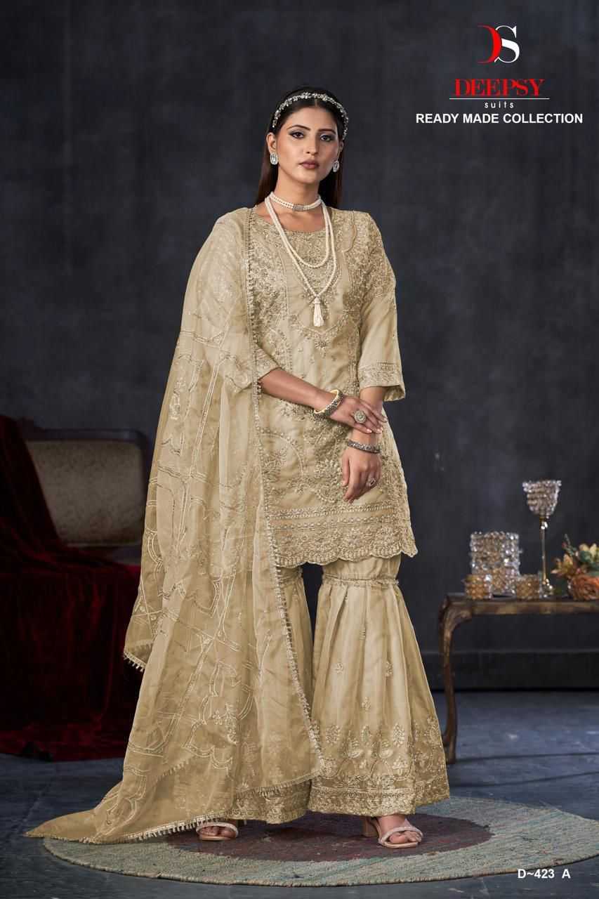 deepsy suits 423 hit design organza full stitch pakistani top gharara dupatta