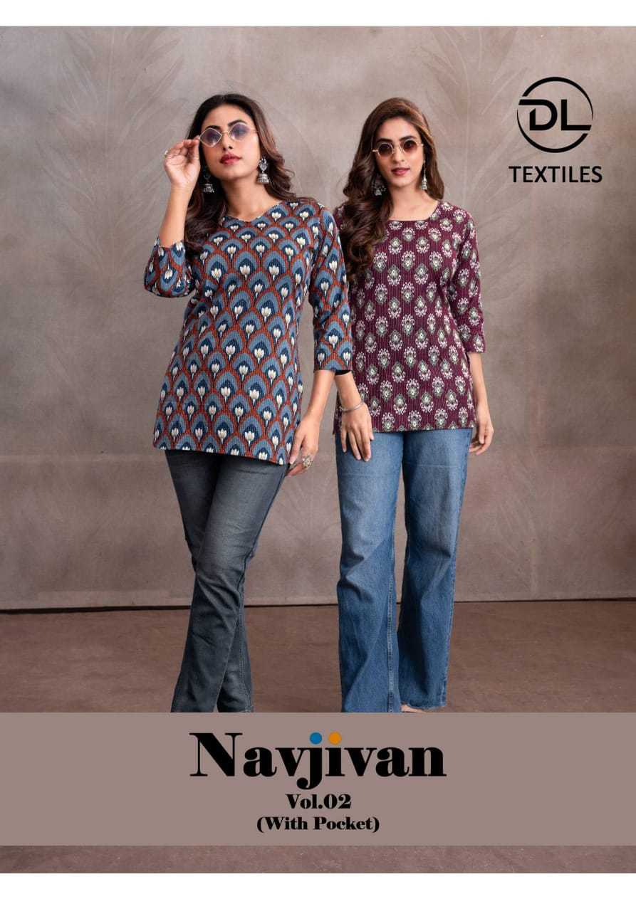 dl textiles presents navjivan vol 2 fashionable design cotton full stitch short top 