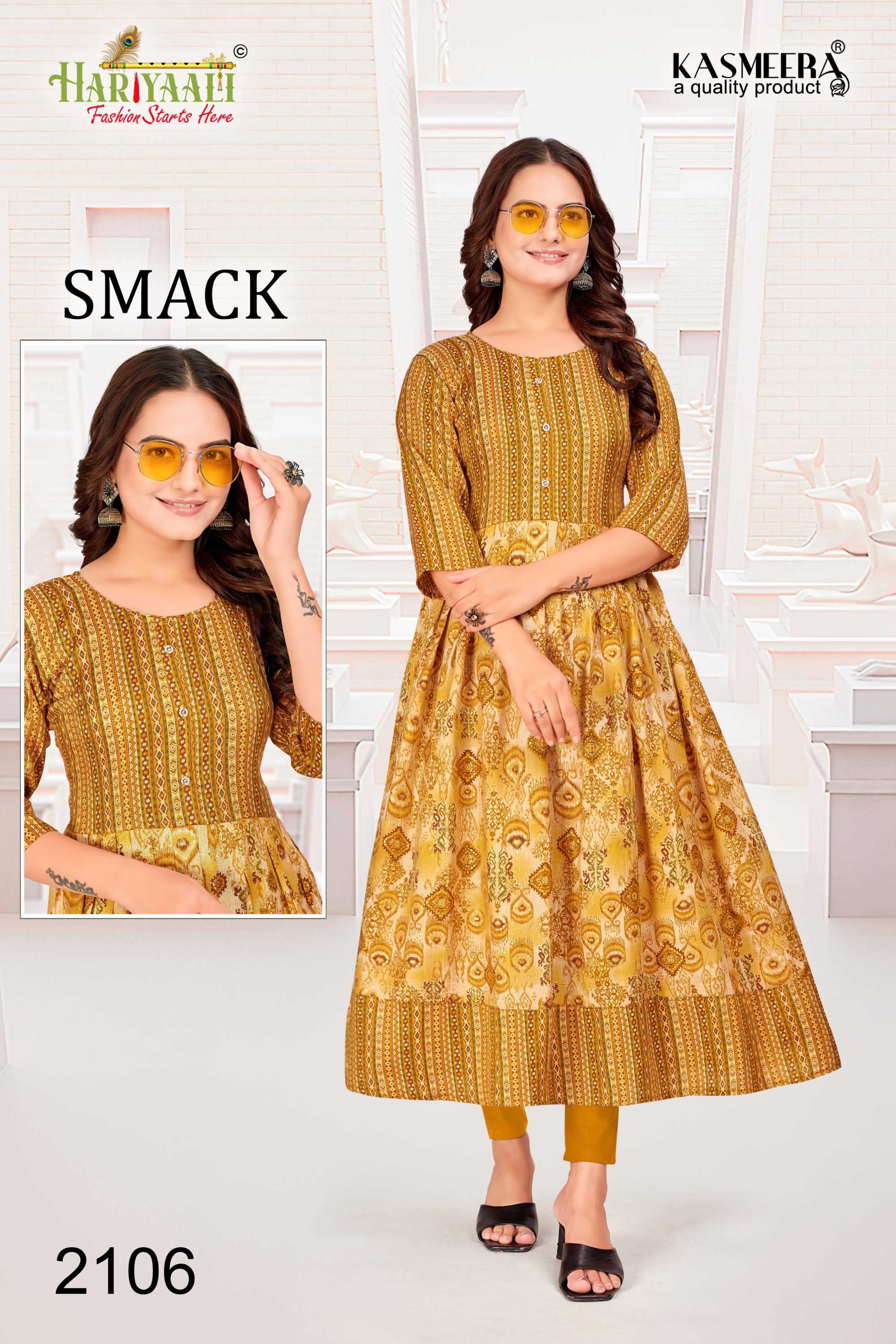 hariyaali smack vol 21 trendy design capsual foil print long kurti combo set
