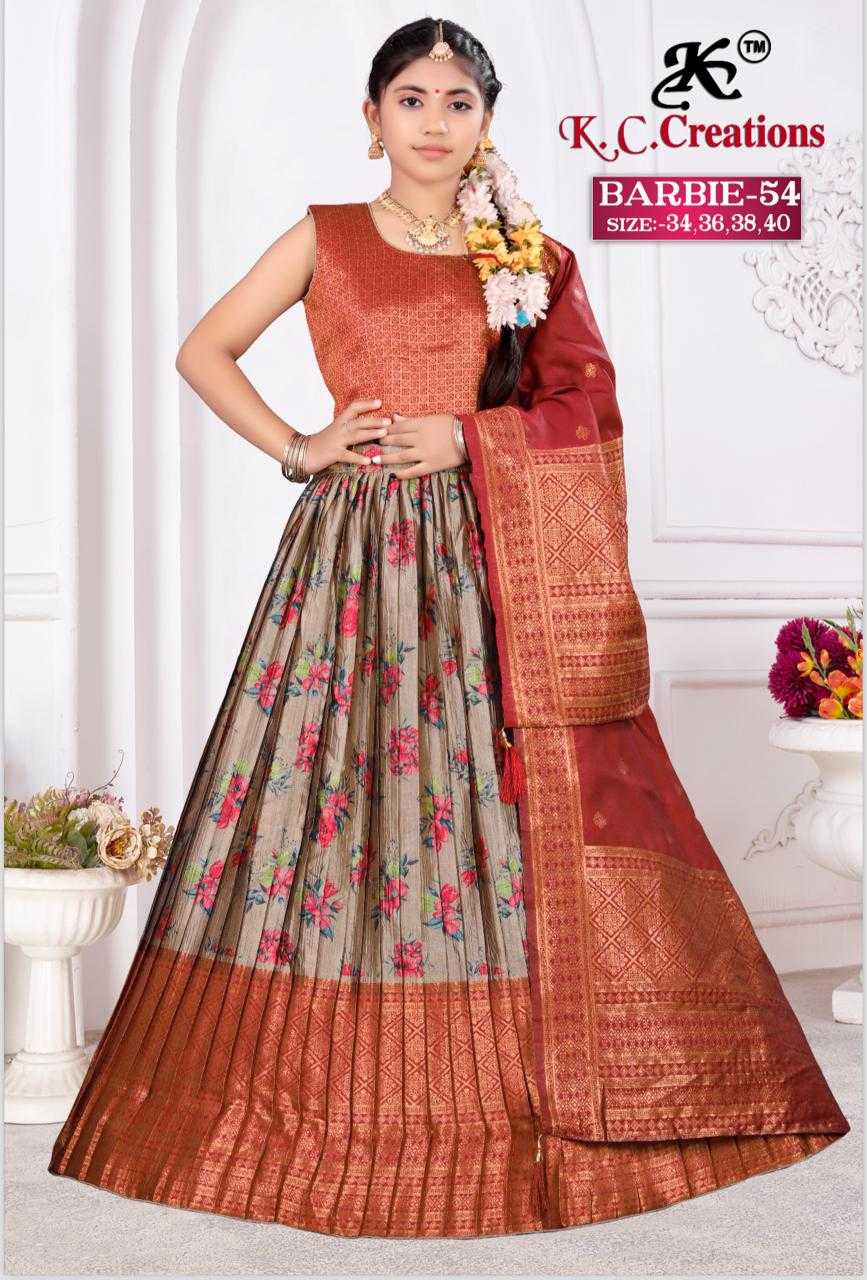 k c creation barbie 54 beautiful look full stitch pattu kids lehenga collection