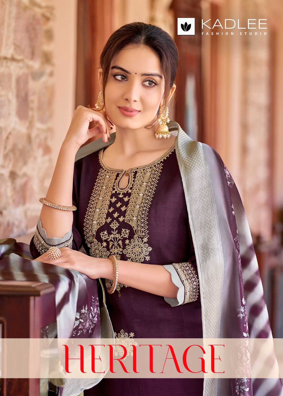 kadlee heritage pretty look viscose weaving full stitch top bottom dupatta catalog
