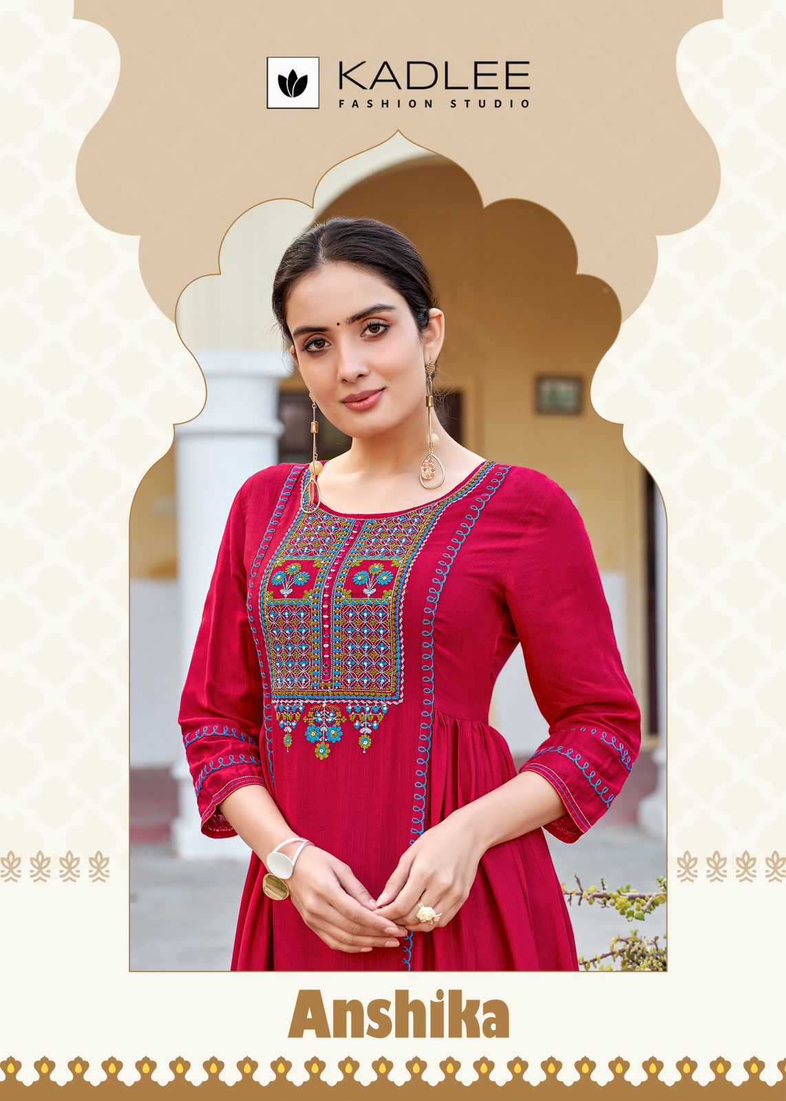 kadlee present anshika regular use embroidered & handwork full stitch kurti