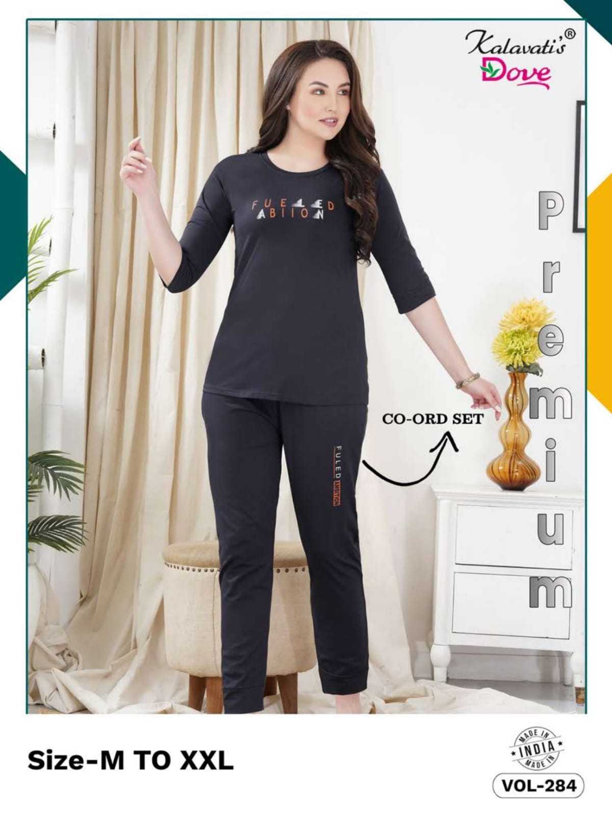 kalavati dove vol 284 new trendy hosiery cotton full stitch co-ord set