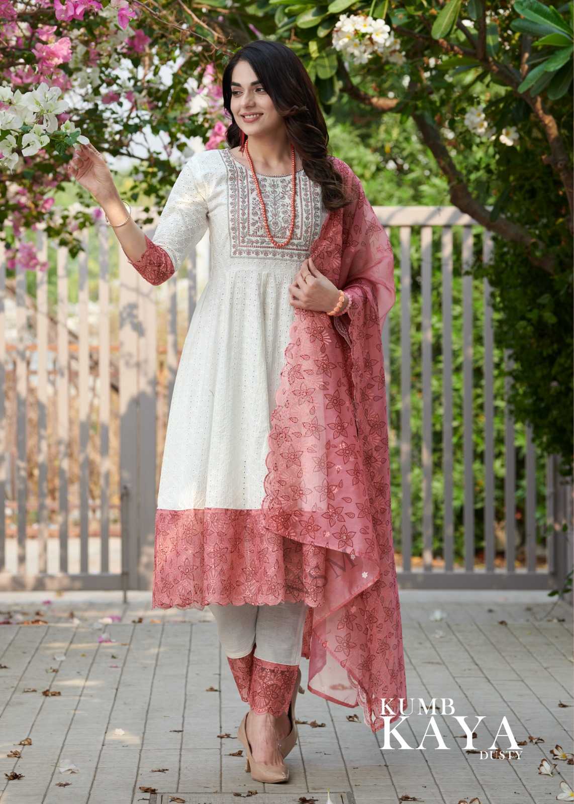 kumb kaya heavy shiffli stitch suit white special summer collection 