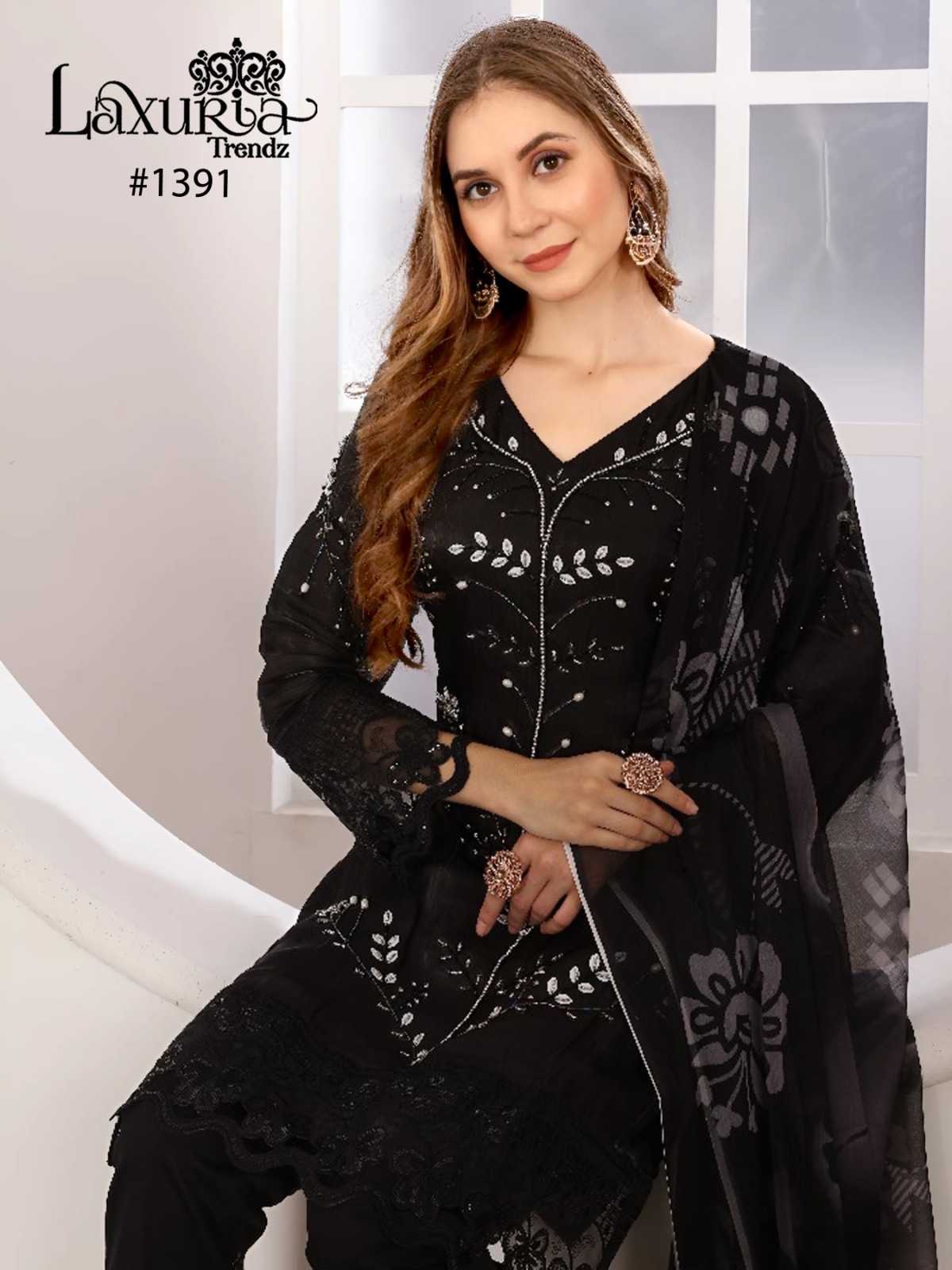 laxuria trendz 1391 fancy lotus satin fashionable look full stitch pakistani top pant dupatta