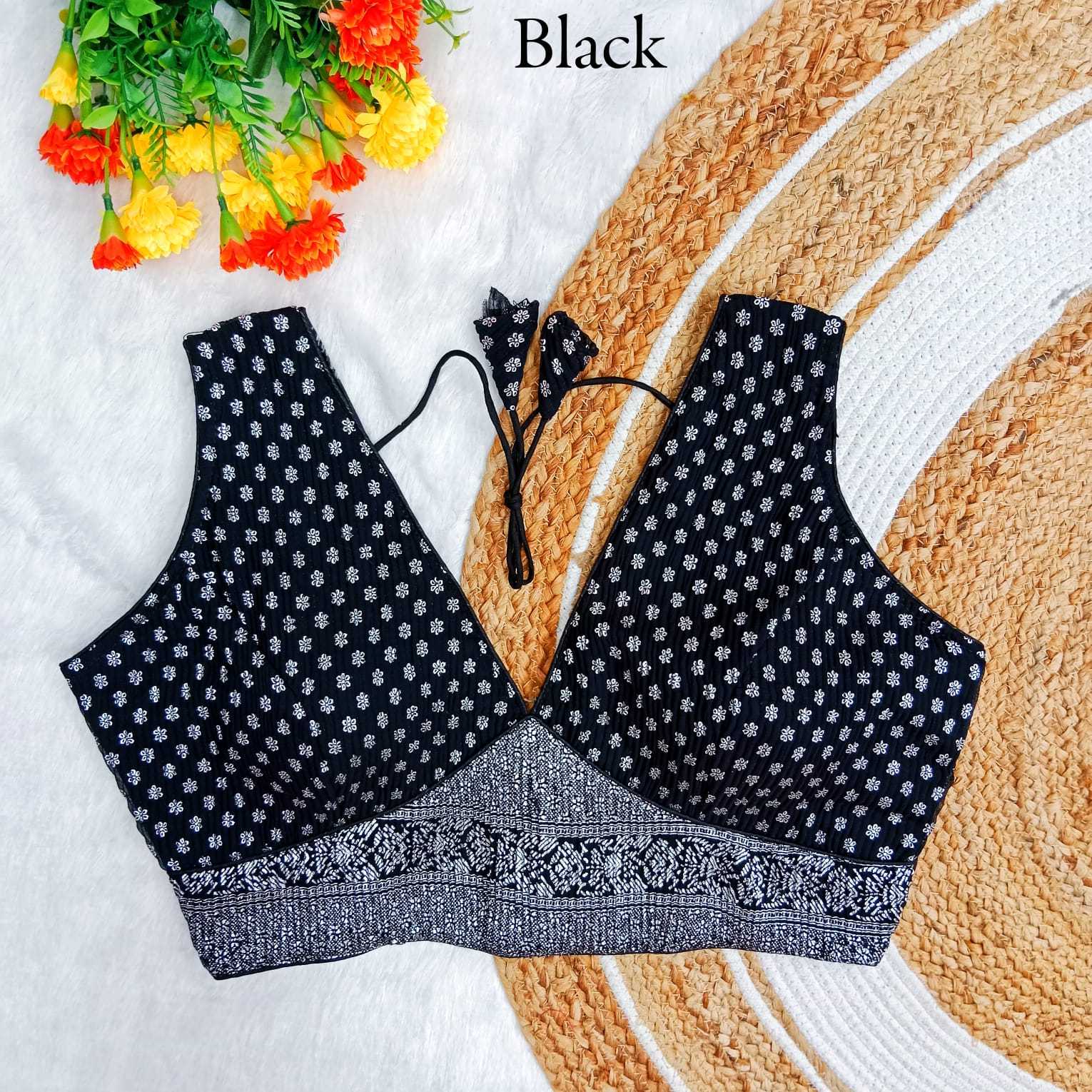 pr crush foil sabyasachi pattern stylish georgette crush silver foil work readymade blouse