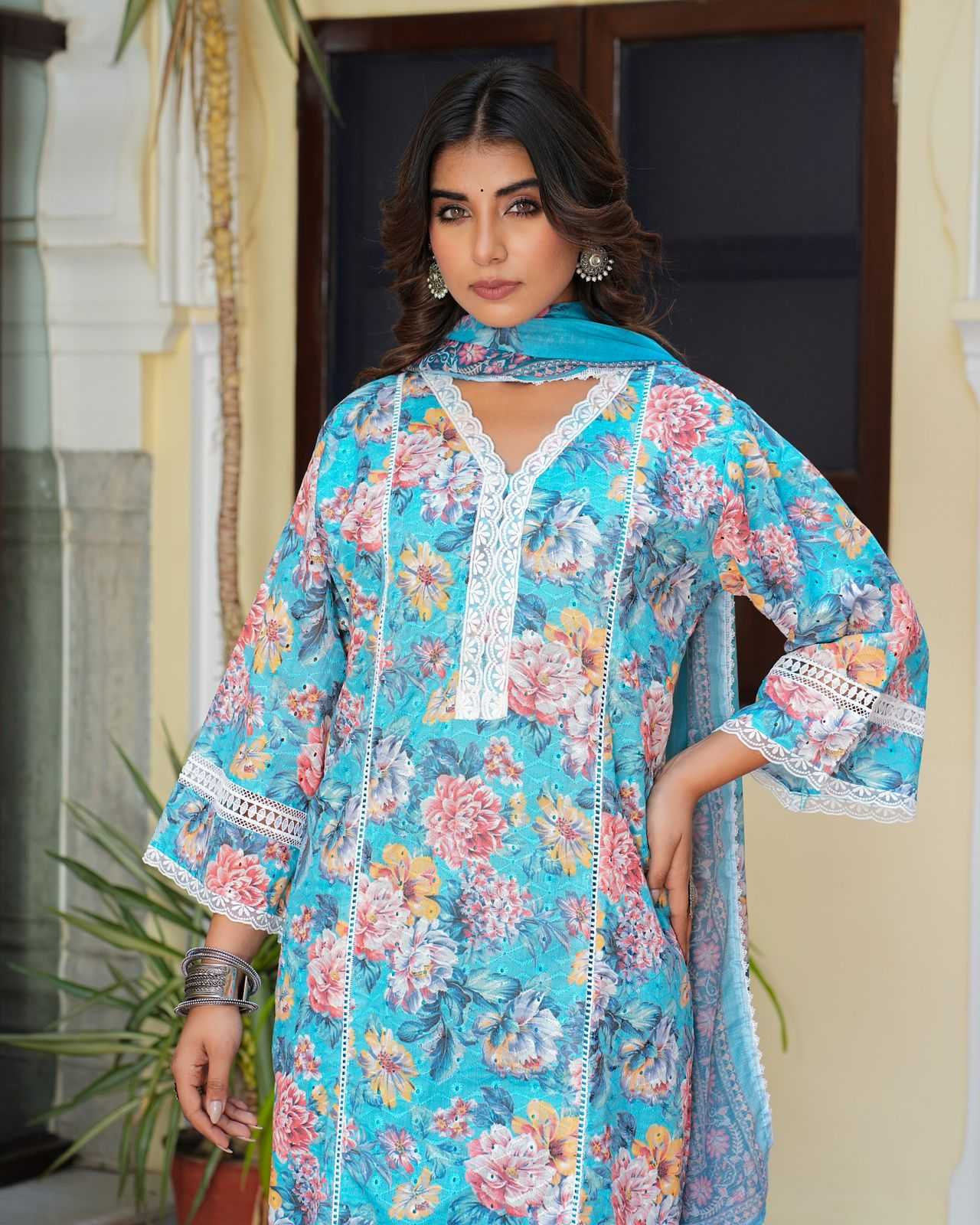 pr heavy chicken work elegant full stitch top pant with digital dupatta combo set