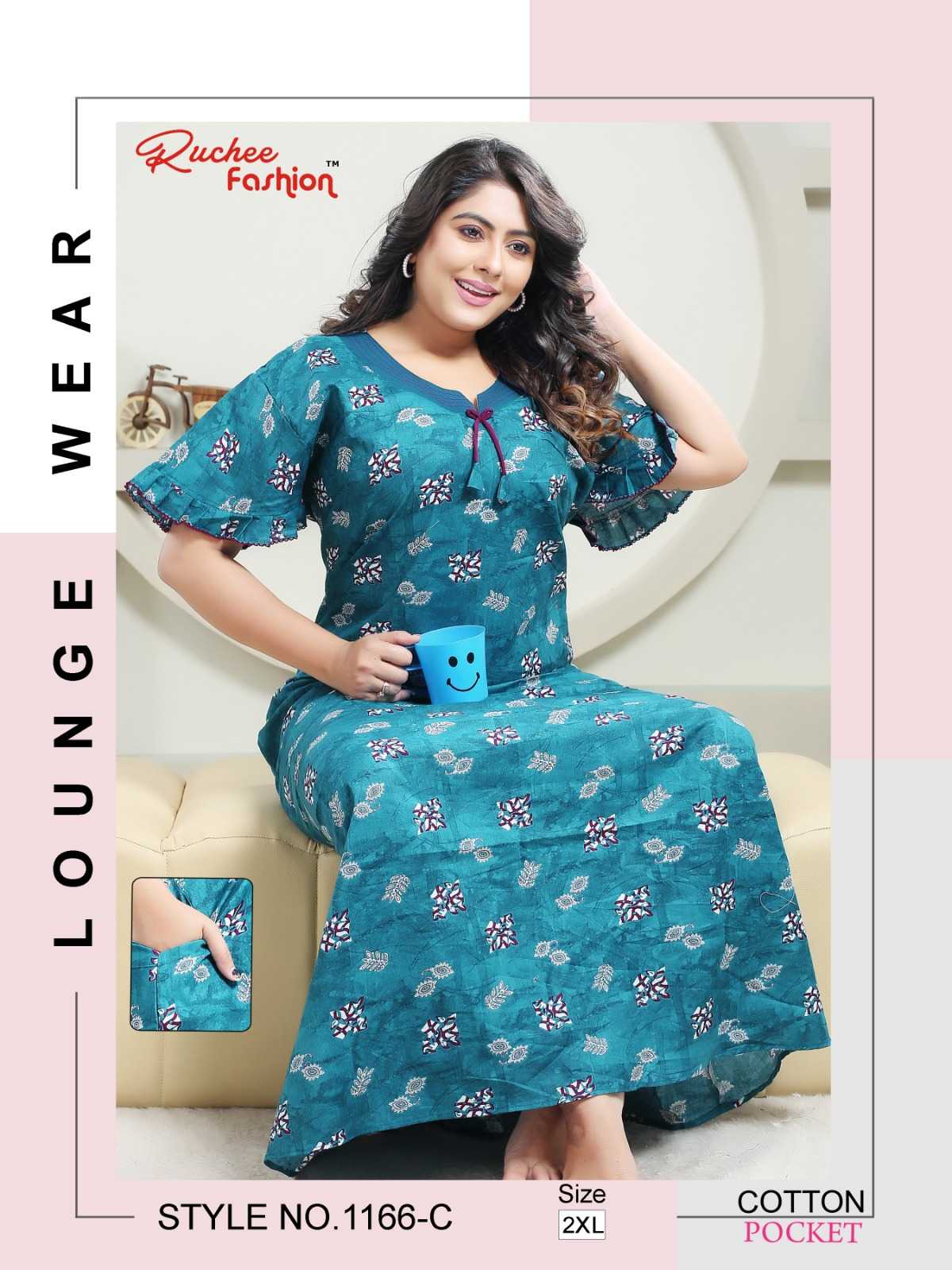 ruchee fashion cotton nighty fancy sleeves 1163-1166 daily wear readymade ladies nighty 