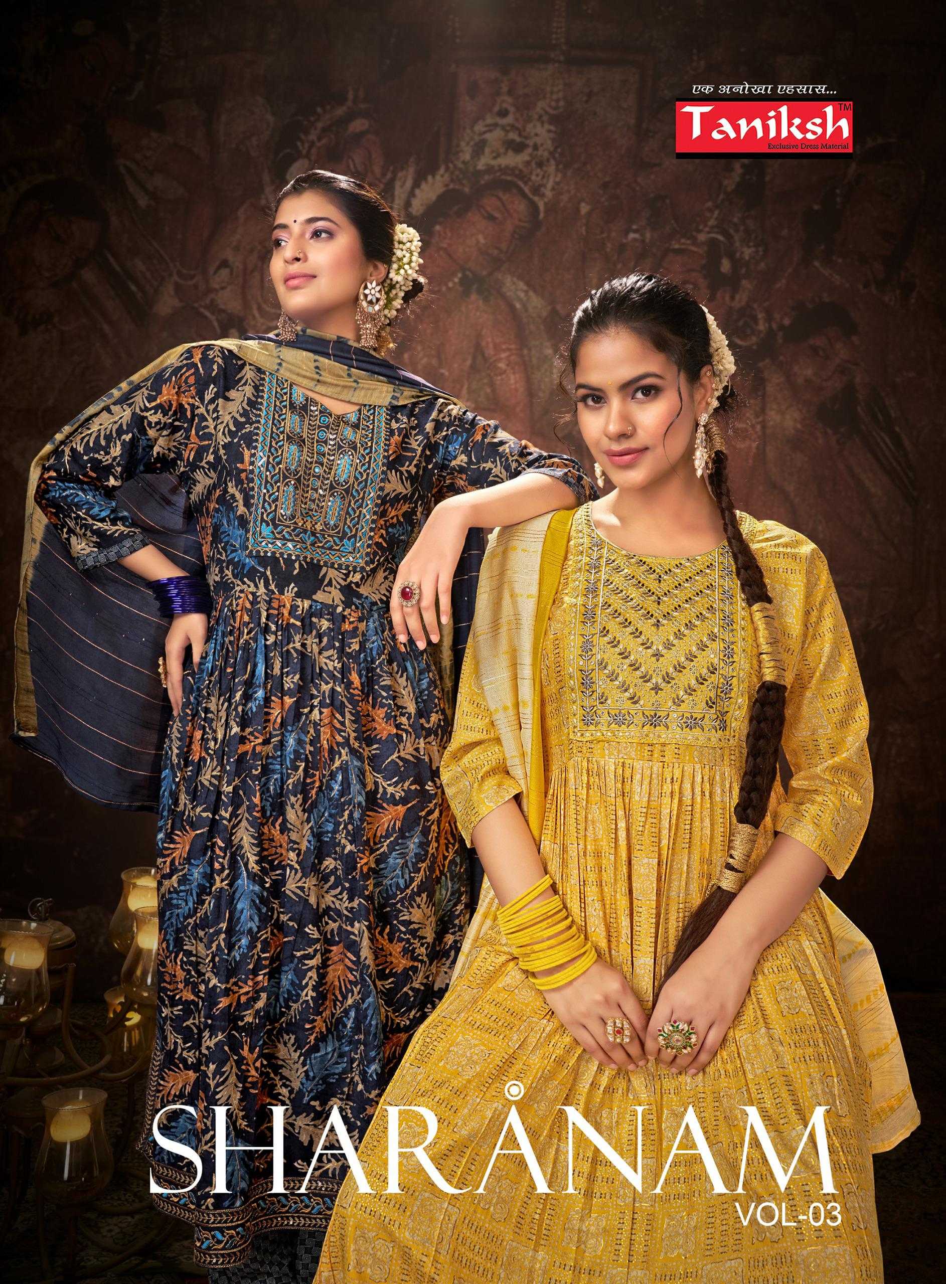 sharnam vol 3 by taniksh hit design nayra cut rayon fully stitch salwar suit