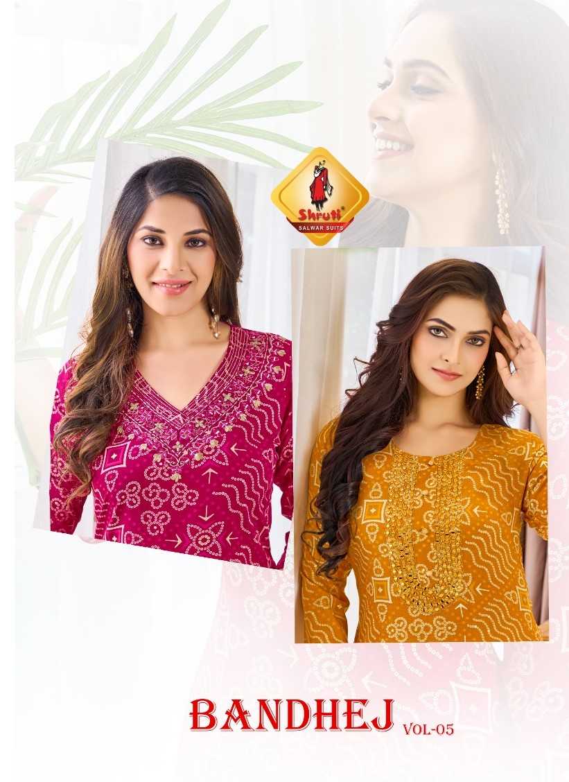 shruti suits presents bandhej vol 5 amazing bandhani printed full stitch kurti                