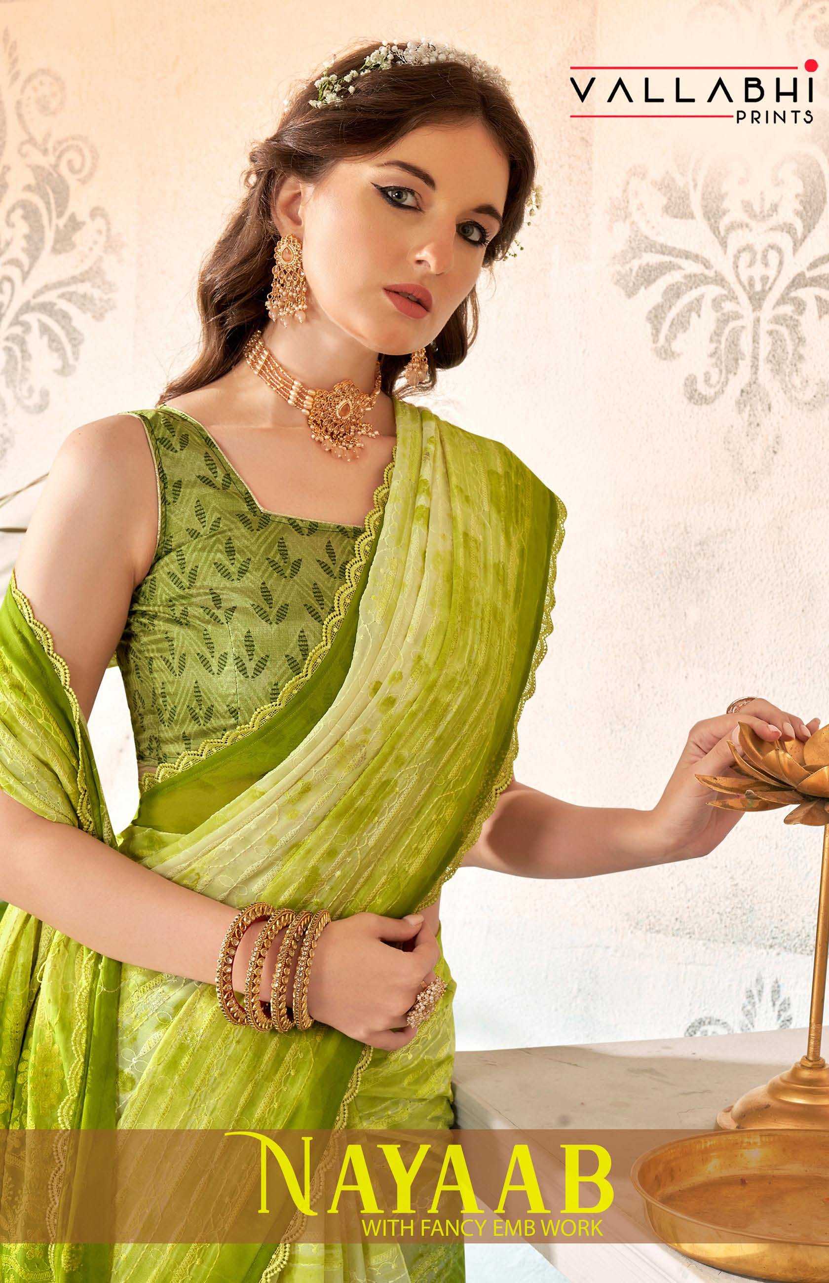 vallabhi prints nayyab party wear georgette fancy embroidery work saree supplier  