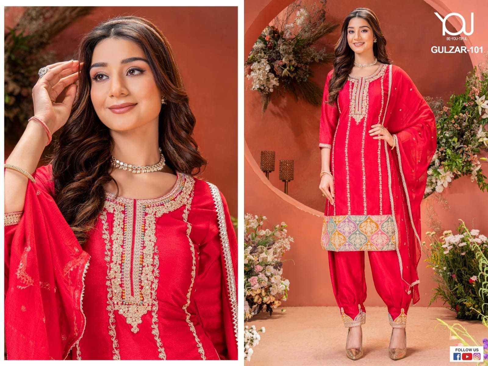 wanna present gulzar fashionable design heavy chinon with fancy afghani 3pcs fully stitch combo set