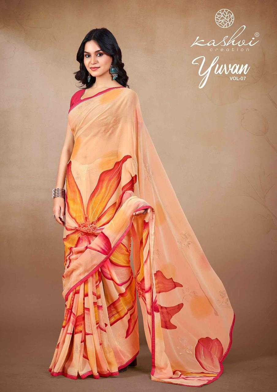 yuvan vol 7 by kashvi georgette foil printed sarees
