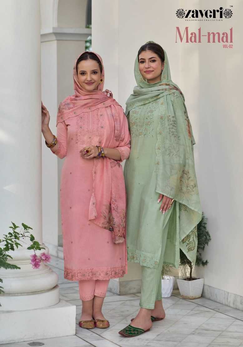 zaveri mal mal vol 2 pure cotton embroidery dresses for summer wear 