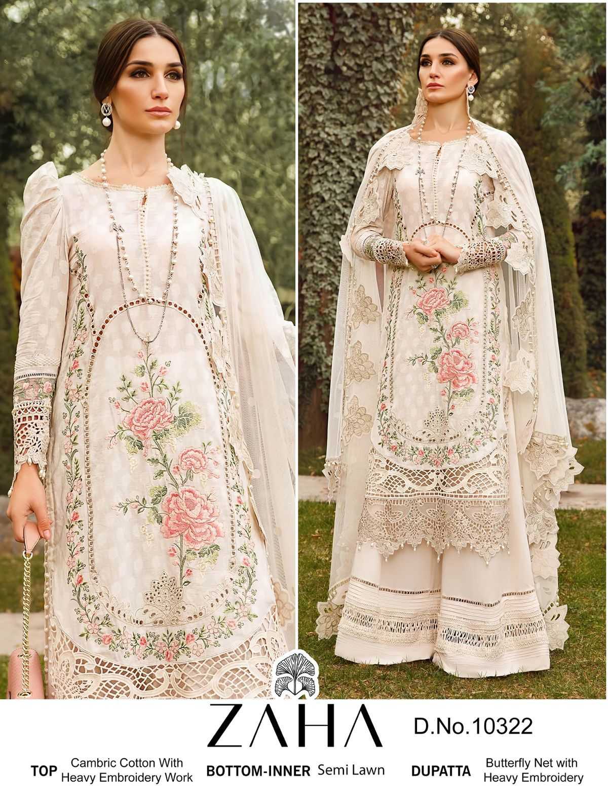 10322 by zaha cotton embroidery work modern pakistani function look kurti pant dupatta 