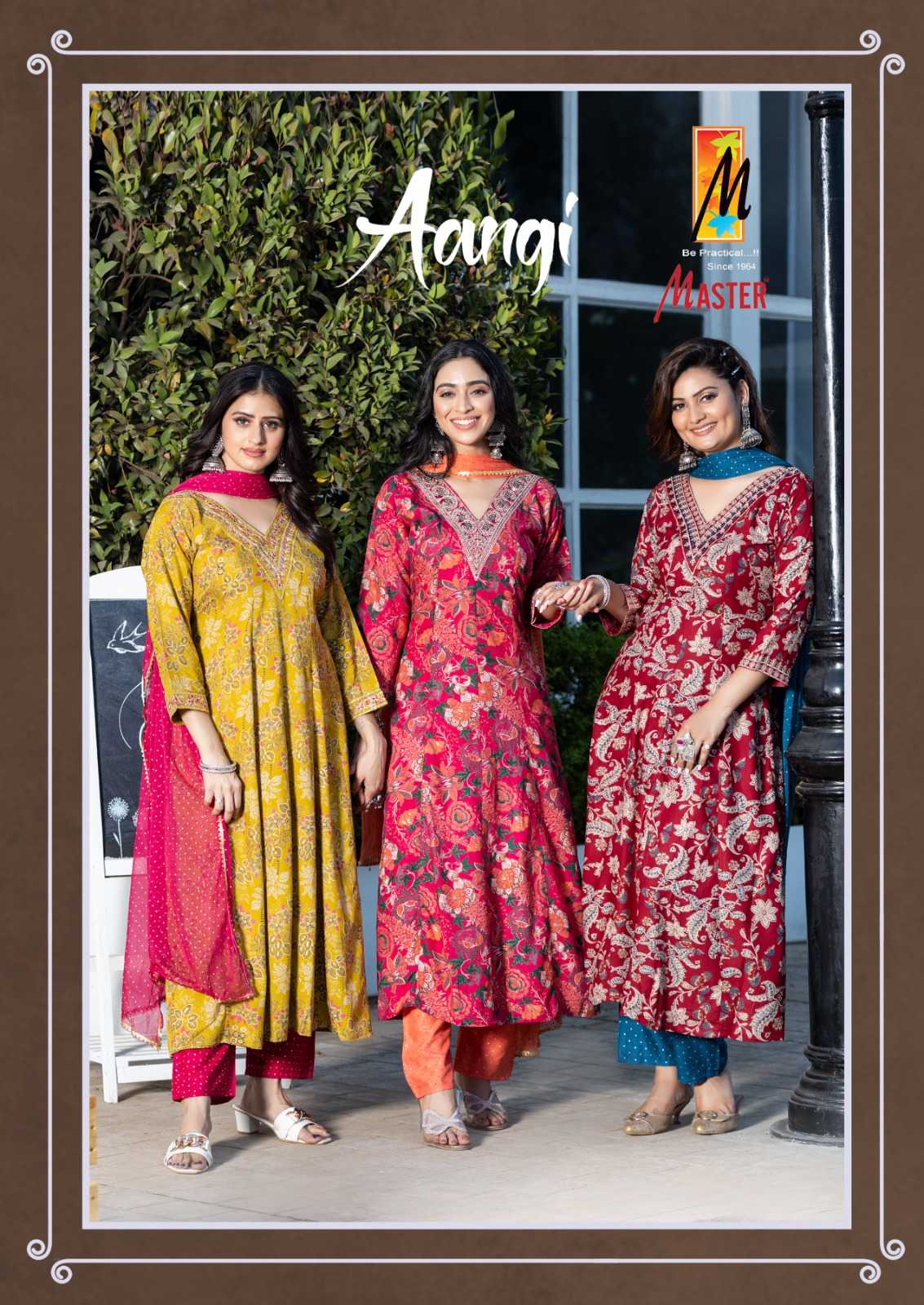 aangi by master 101-108 series stylish rayon foil print casual wear v neck salwar kameez 