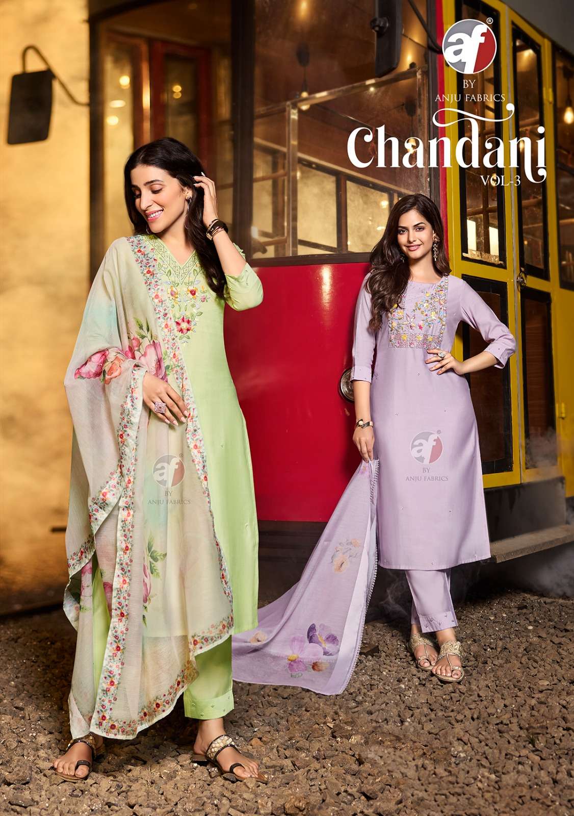 anju fab chandani vol 3 party wear viscose readymade hand work kurti pant dupatta 