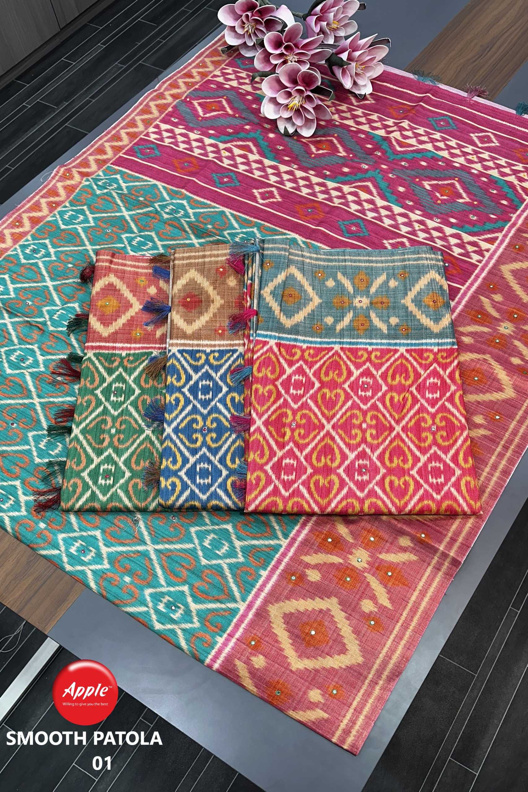 apple smooth patola vol 1 fancy art tusser fashionable saree with blouse exports 