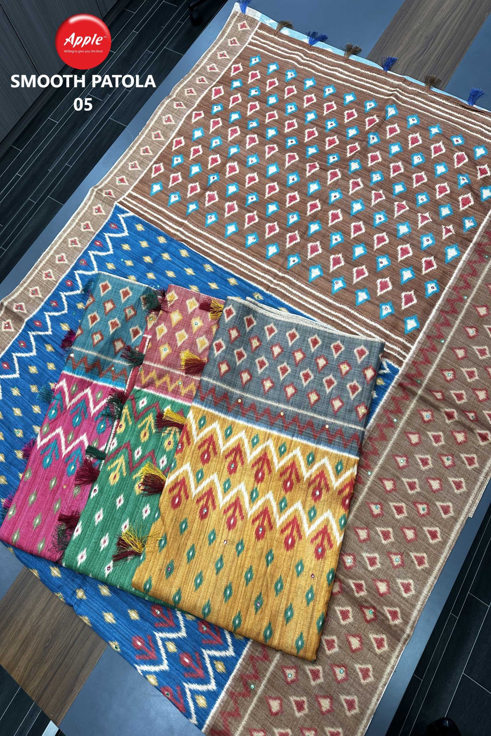 apple smooth patola vol 5 launching art tusser fancy colour addition saree supplier 