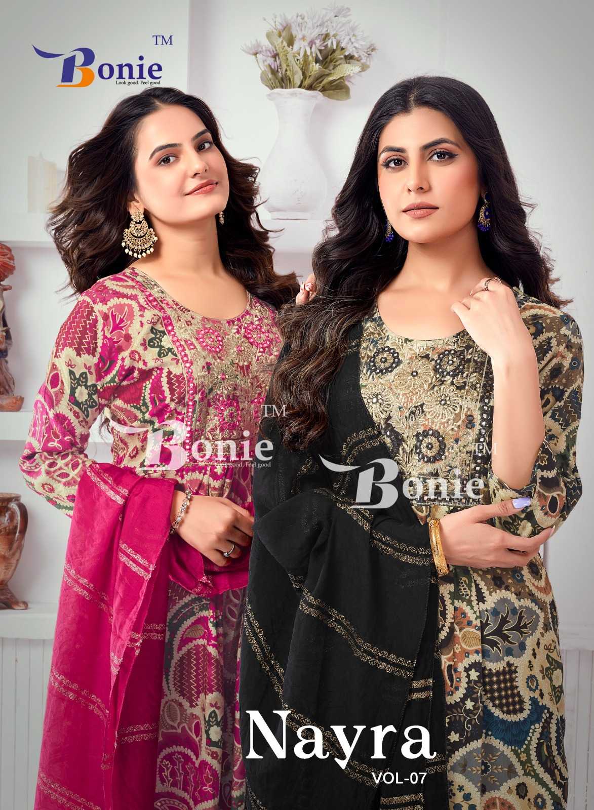 bonie launch nayra vol 7 rayon amazing prints nayra pattern full stitch salwar suit