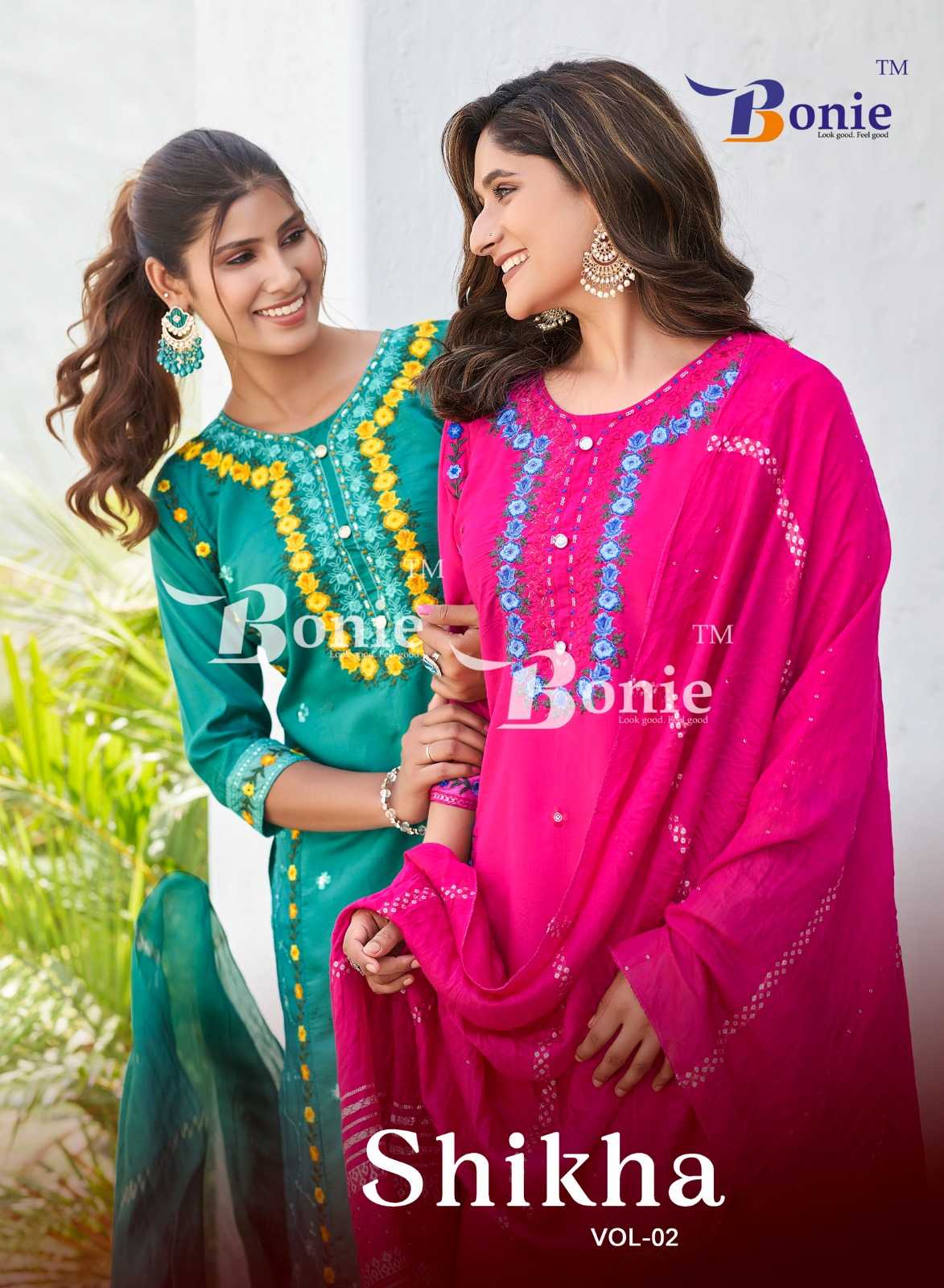 bonie shikha vol 2 roman silk new design embroidery work readymade salwar kameez 