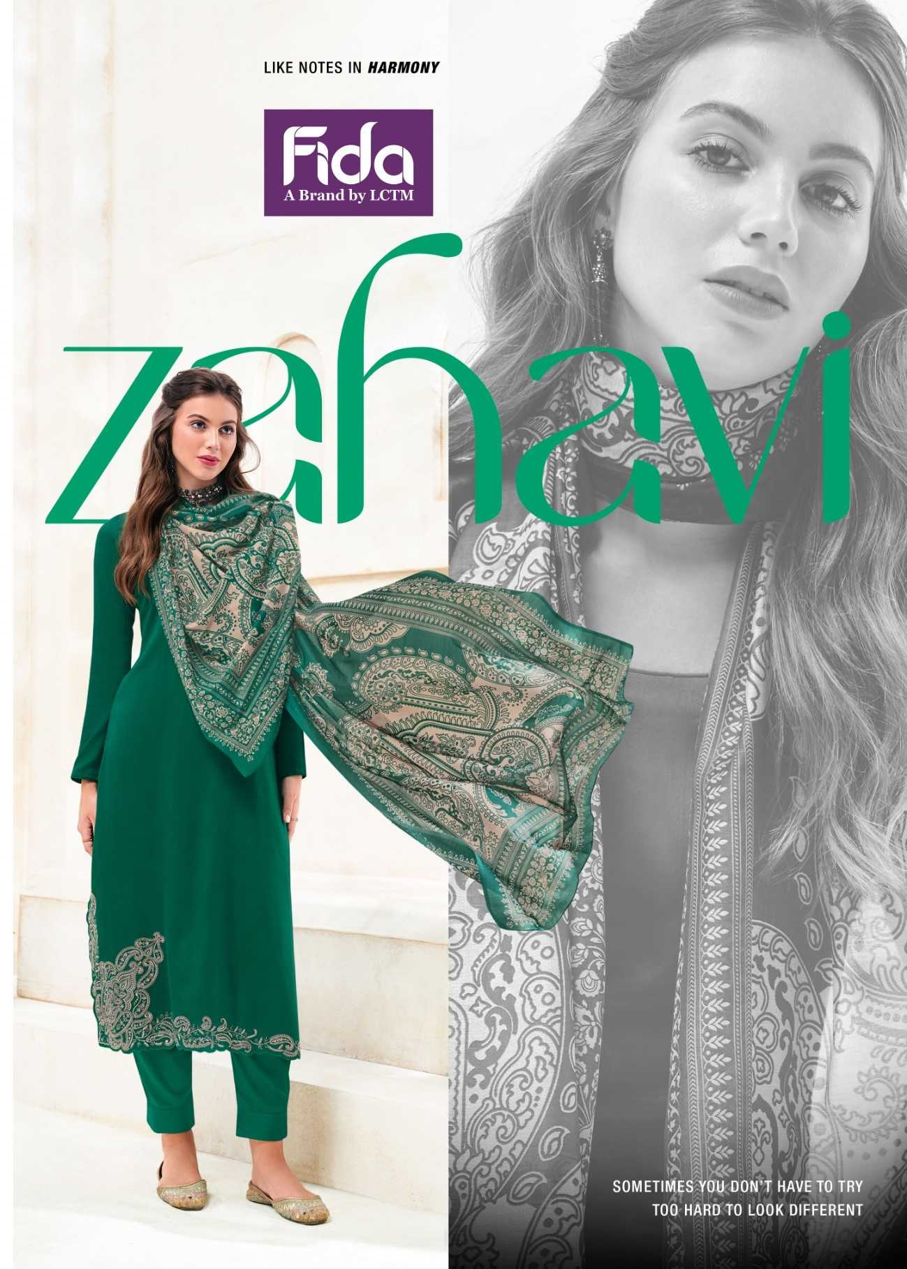 fida presents zahavi new trendy design embroidery work 3pcs pakistani dress material 