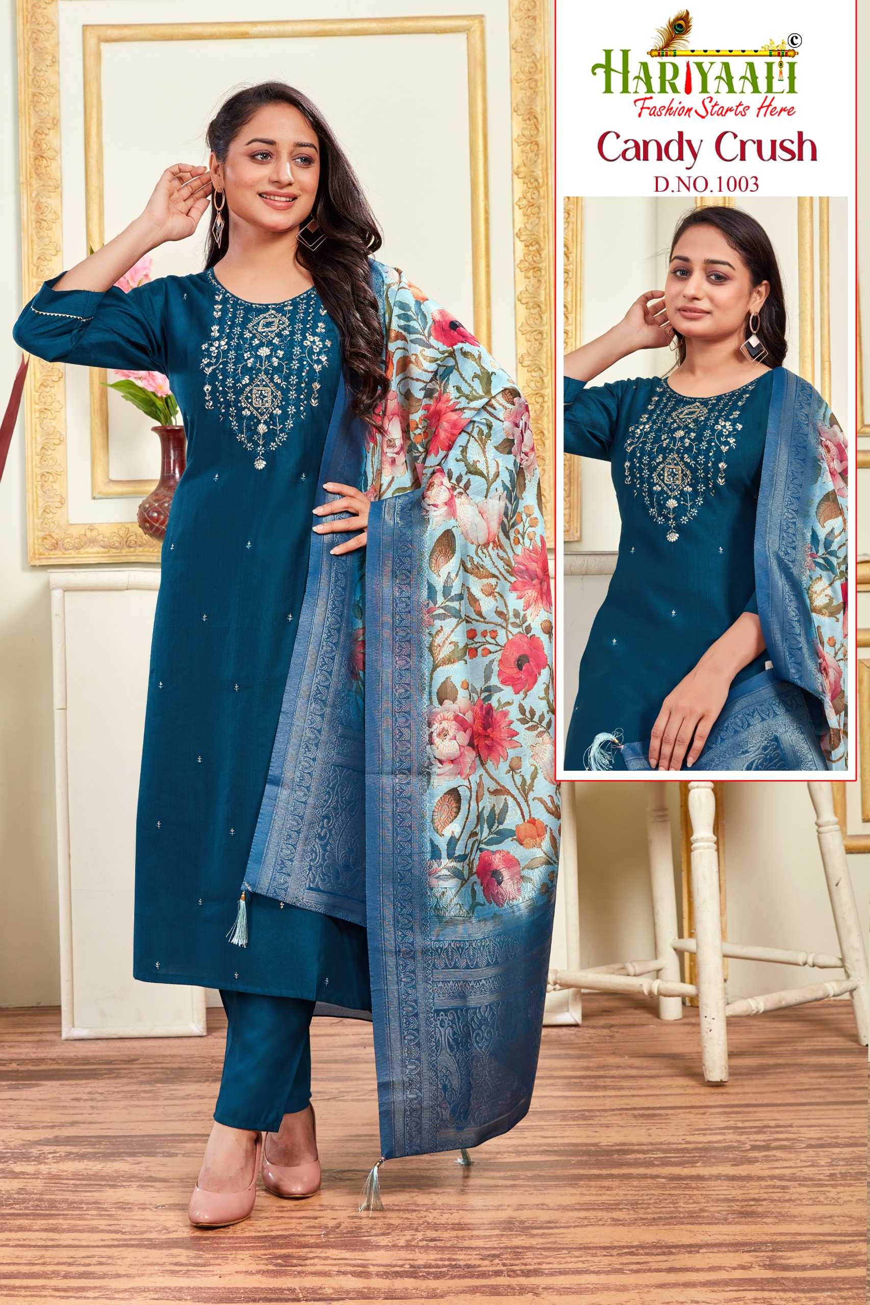 hariyaali candy crush vol 1 vetican silk embroidery work stylish readymade combo set salwar suit