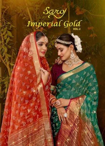 imperial gold vol 2 by saroj model khadi organza swarovski work saree